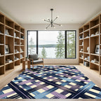 Deep Blue Purple Gradient Plaid Rug