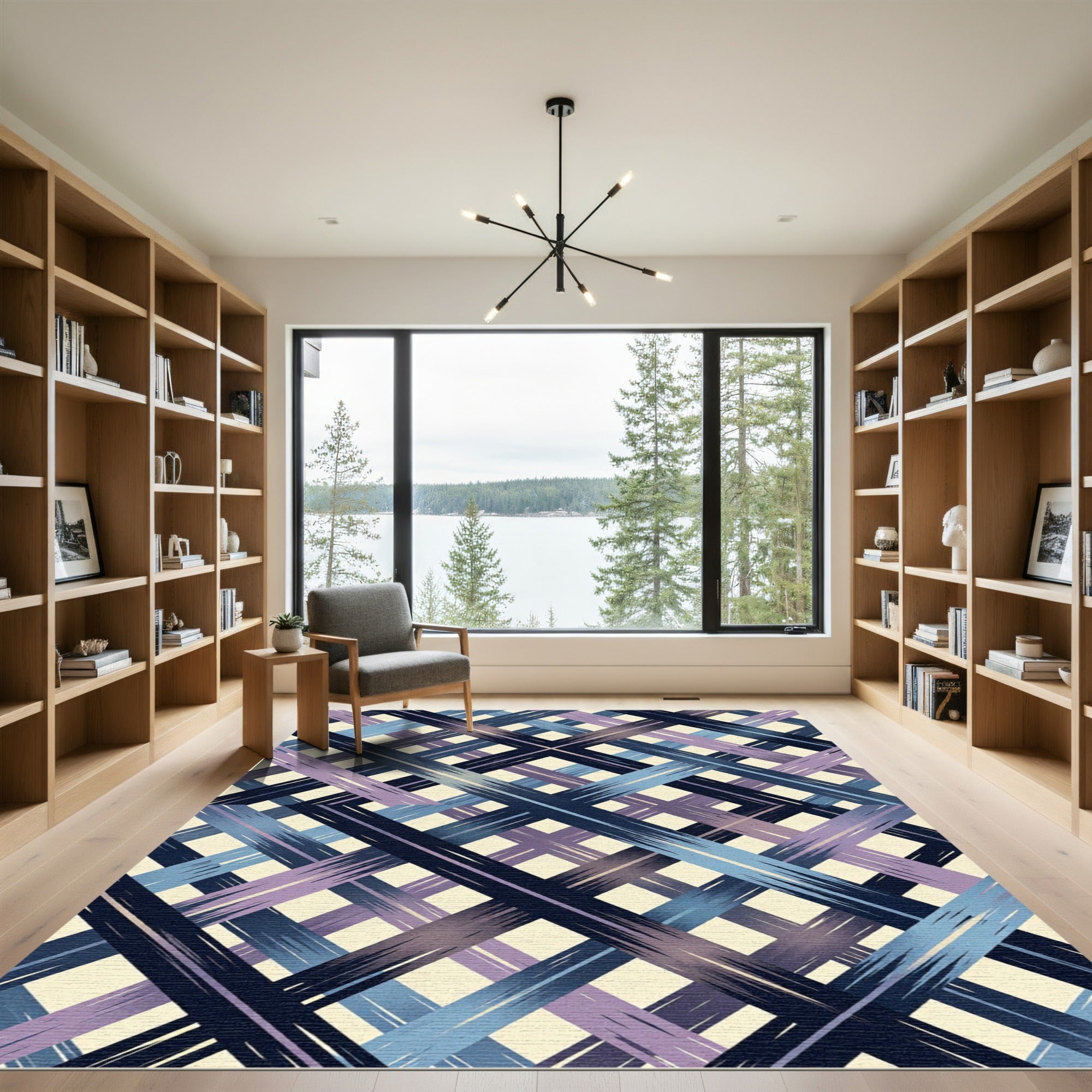 Deep Blue Purple Gradient Plaid Rug