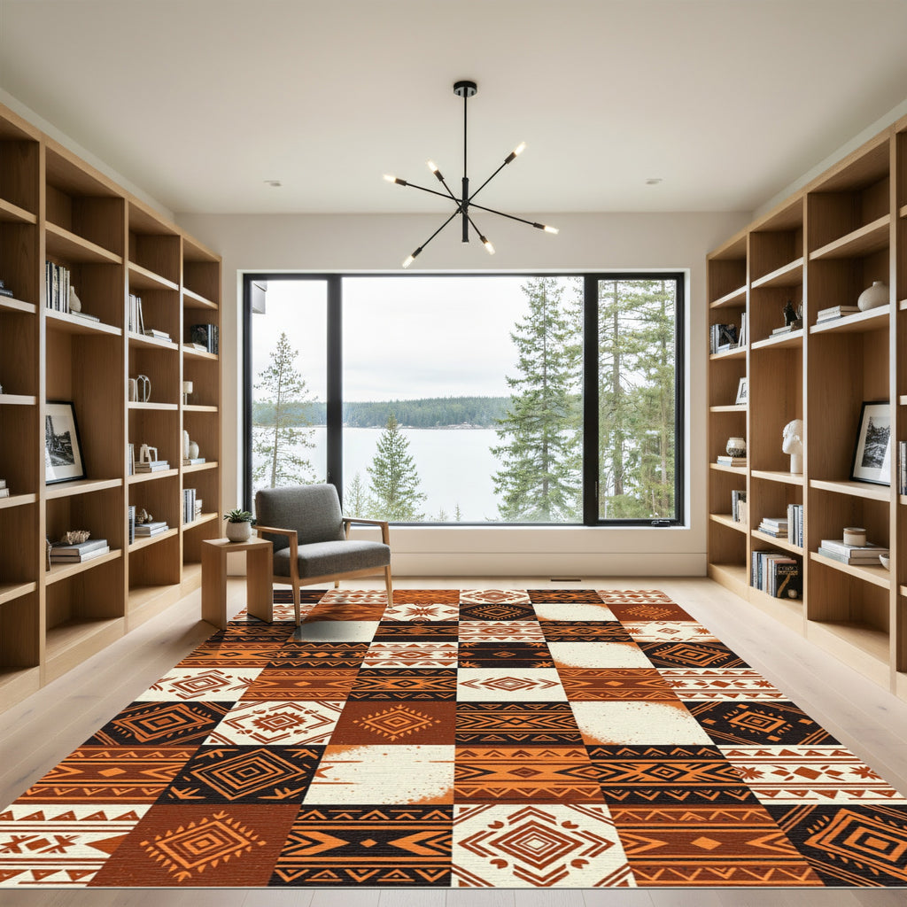 Tribal Ochre Geometric Patchwork Rug