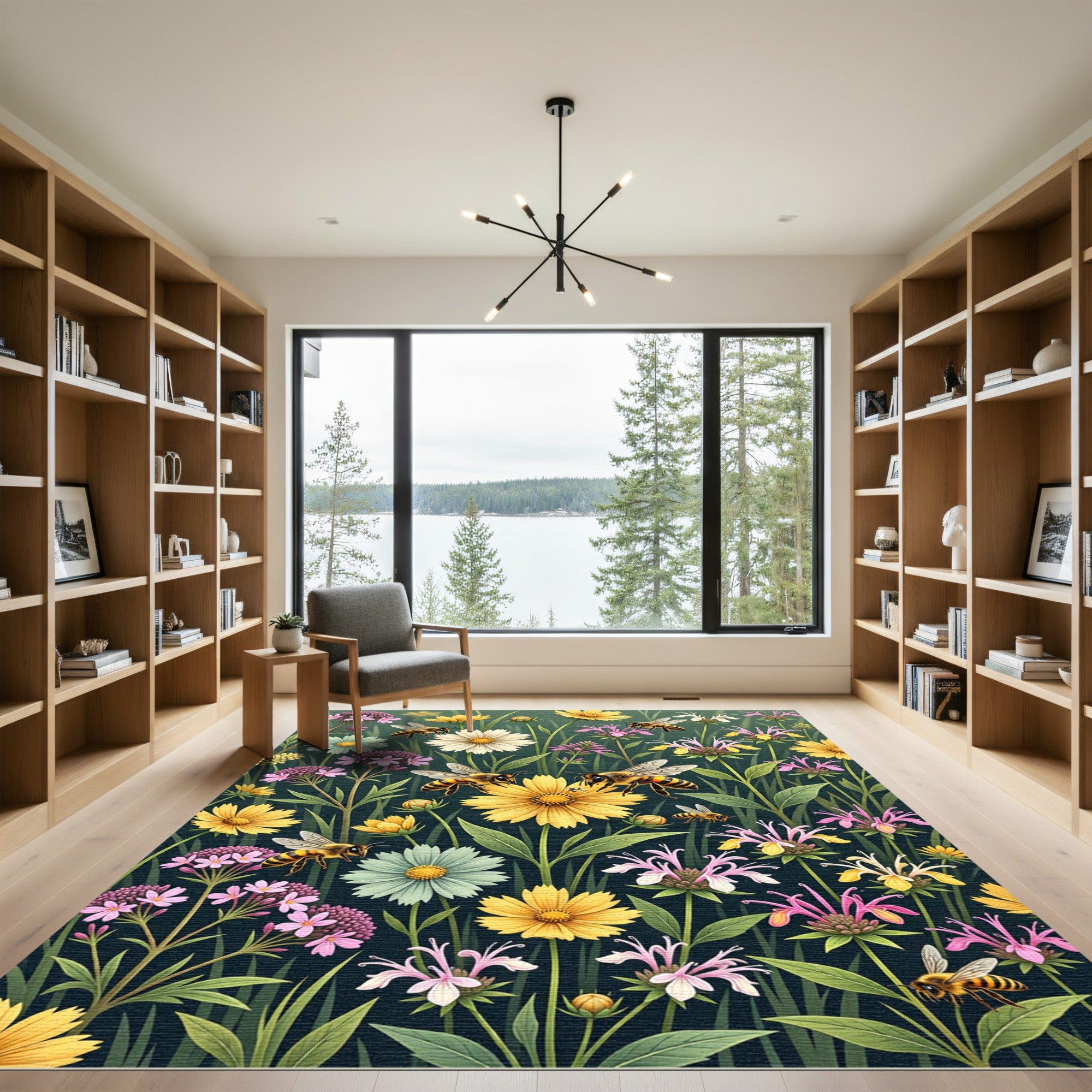 Whimsical Meadow Honey Bee Wildflower Garden Rug