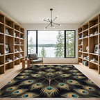 Elegant Golden Peacock Feather Luxury Rug