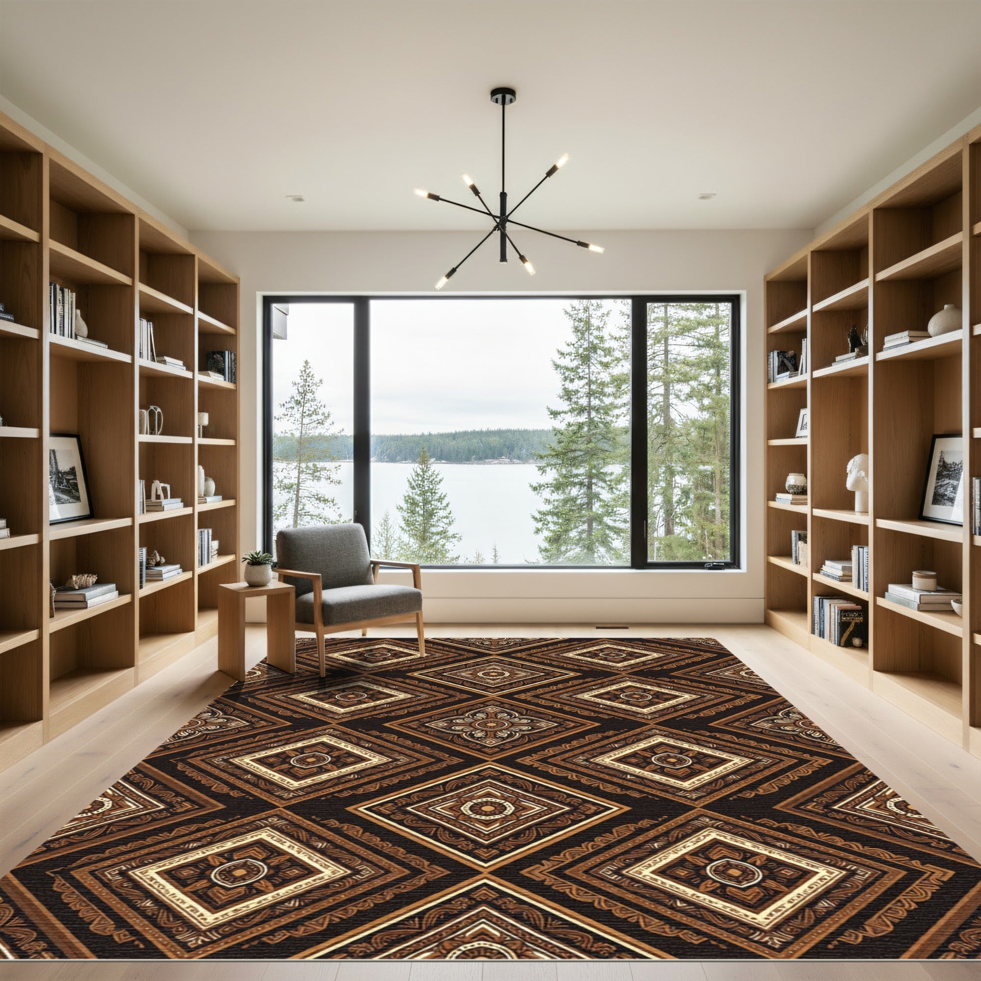 Elegant Brown Earthy Geometric Diamond Rug