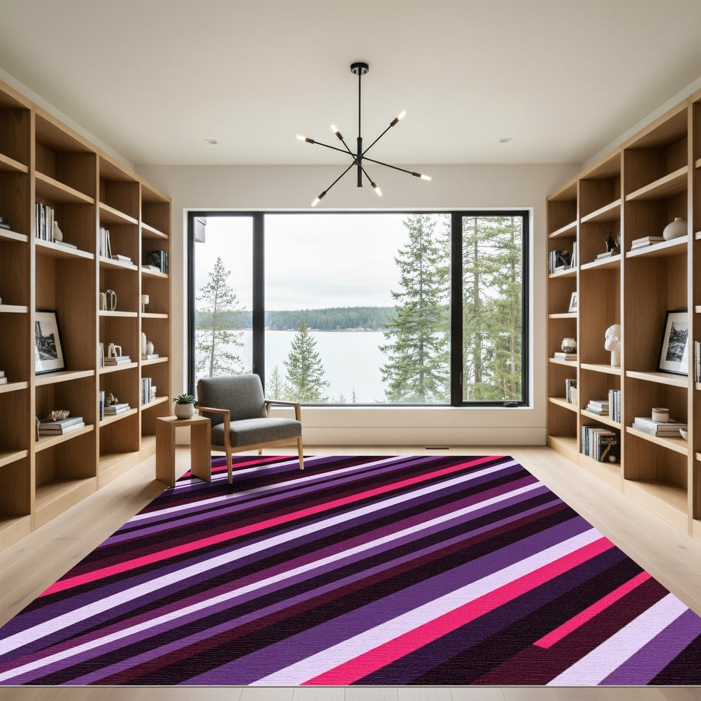Bold Magenta Purple Diagonal Striped Rug