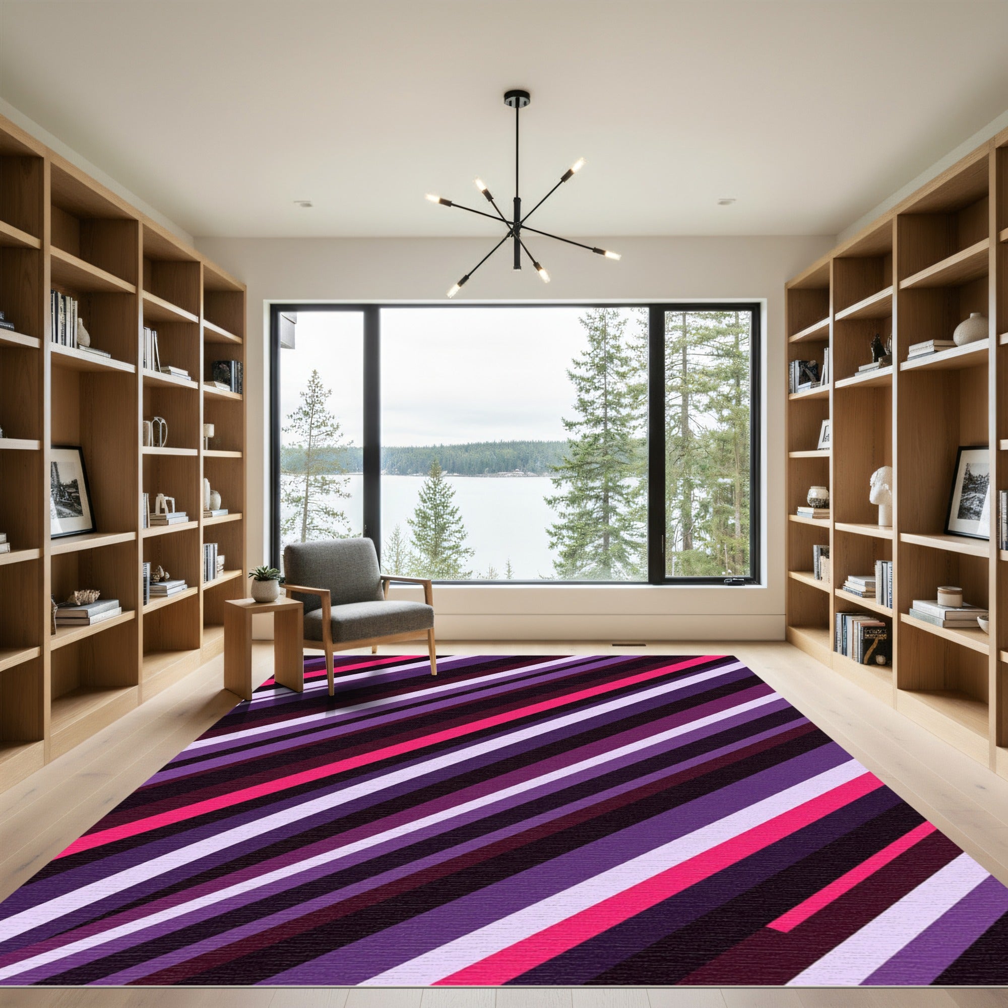 Bold Magenta Purple Diagonal Striped Rug
