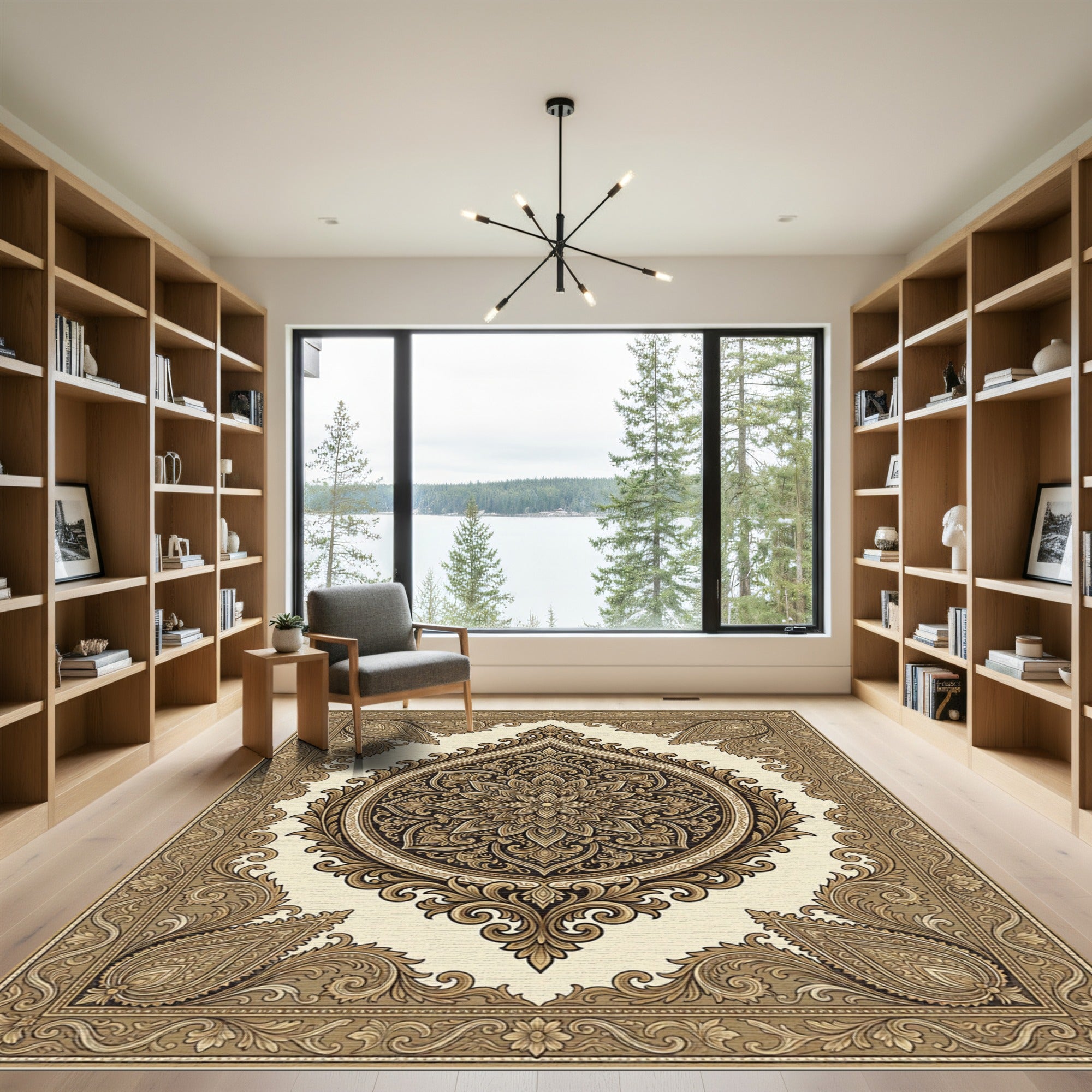 Golden Paisley Medallion Ornate Rug