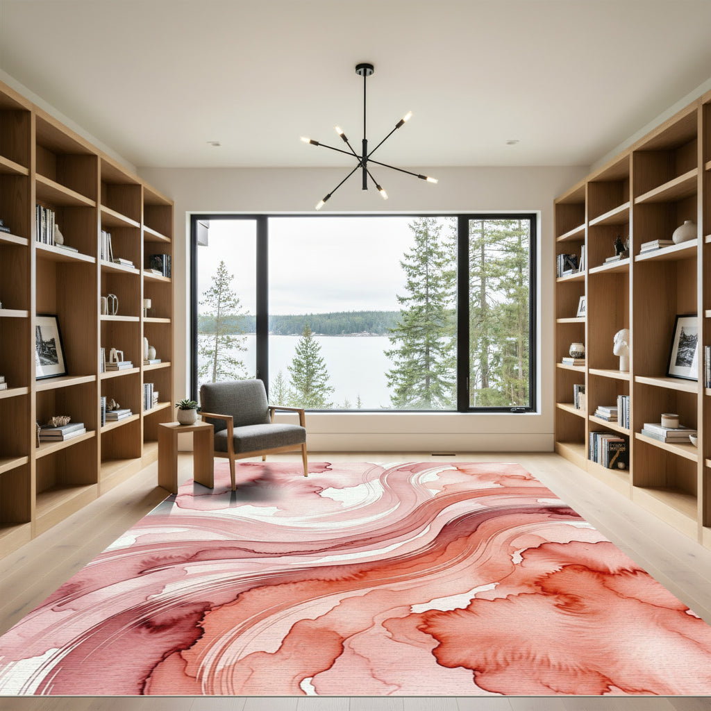 Blushing Terracotta Fluid Abstract Swirls Rug
