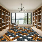 Modern Charcoal and Bronze Interwoven Lattice Rug