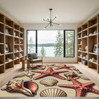 Coastal Starfish and Seashell Illustration Rug