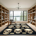 Anatomical Human Skull Grid Ivory Black Rug