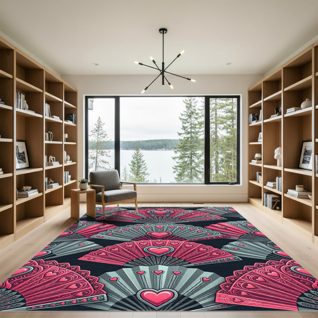 Pink Silver Heart Fan Collection Rug