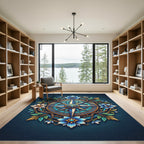 Botanical Blue Compass Floral Medallion Rug