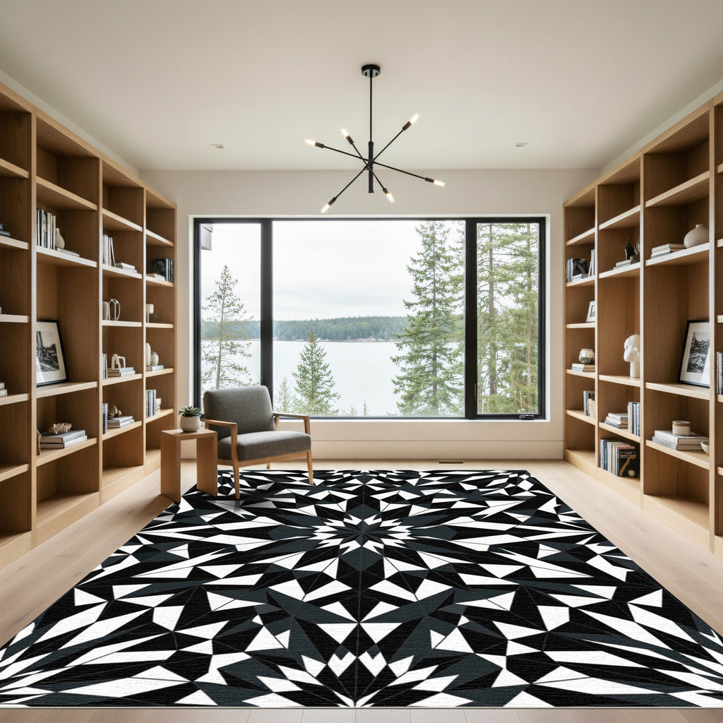 Monochromatic Geometric Starburst Mandala Rug