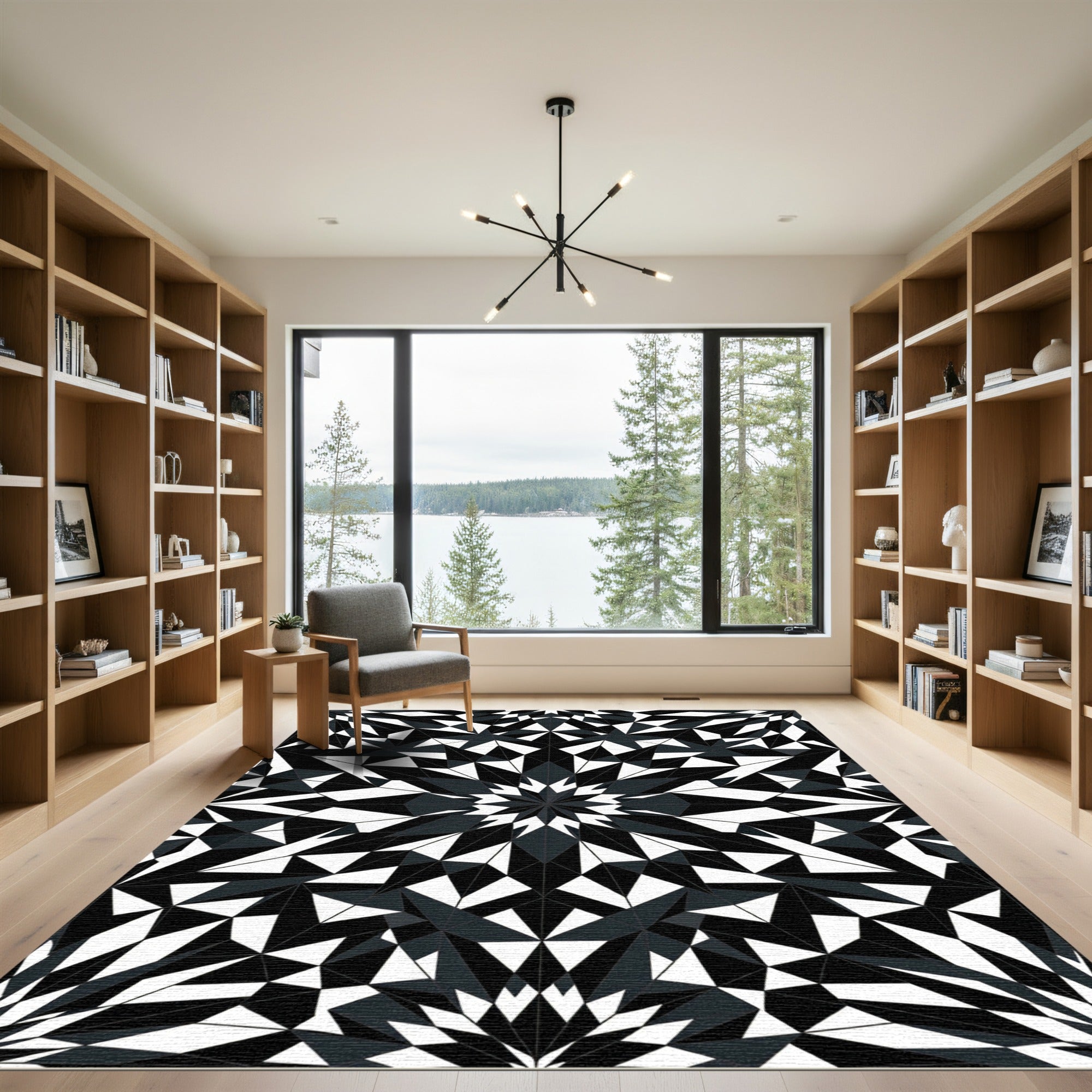 Monochromatic Geometric Starburst Mandala Rug