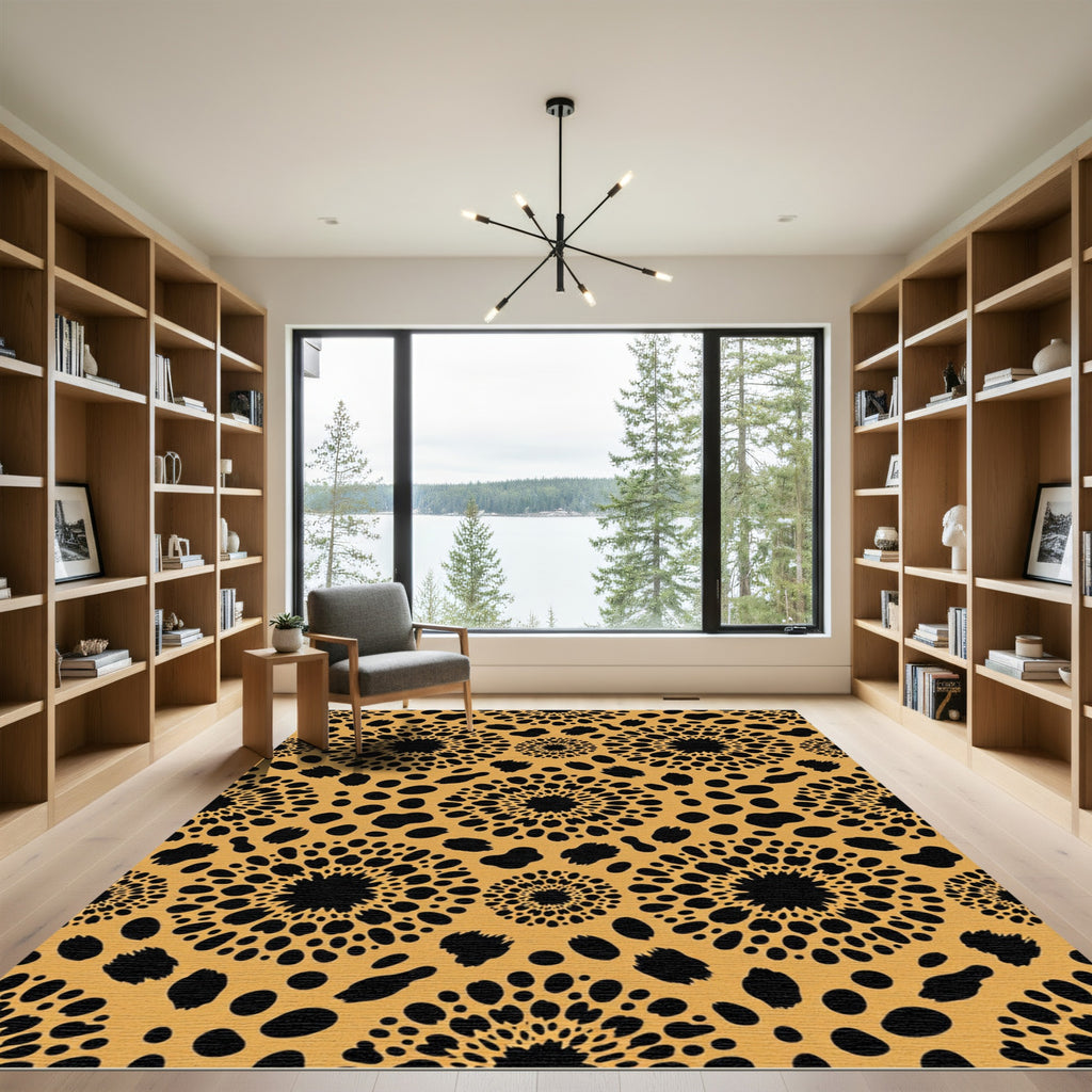 Black Sunburst Spots Ochre Rug