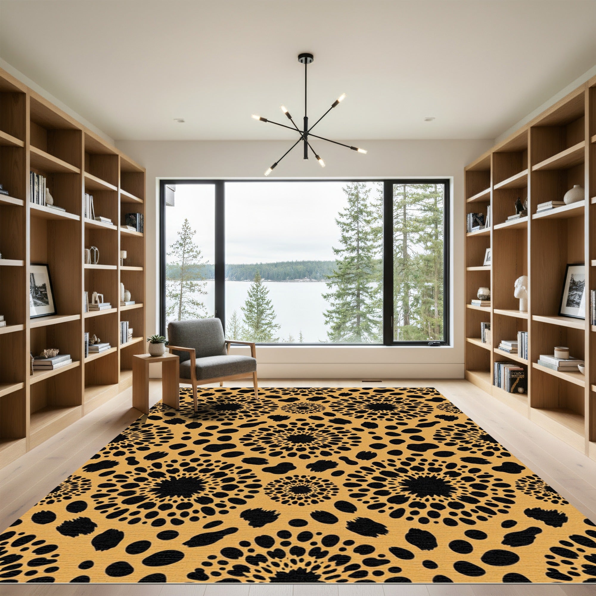 Black Sunburst Spots Ochre Rug