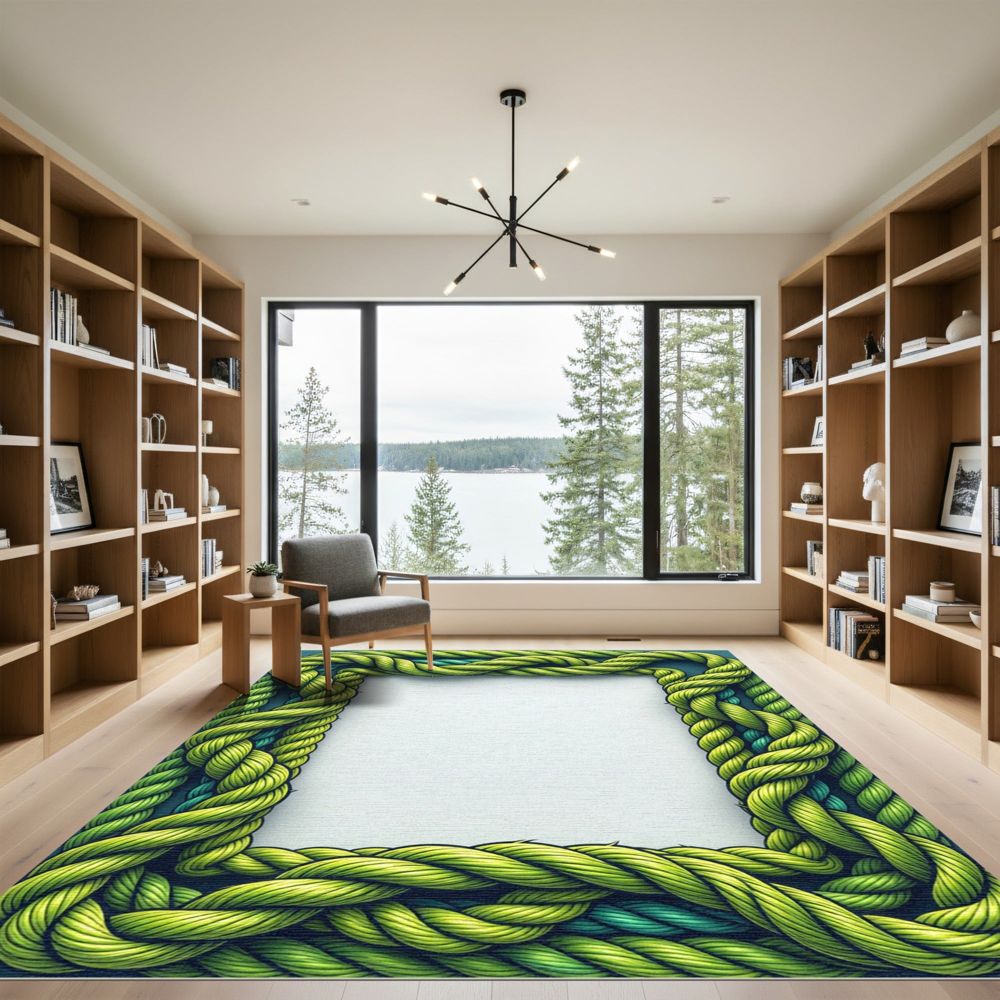 Vivid Chartreuse Braided Rope Frame Rug