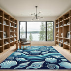 Ocean Blue Seashell Waves Starfish Rug