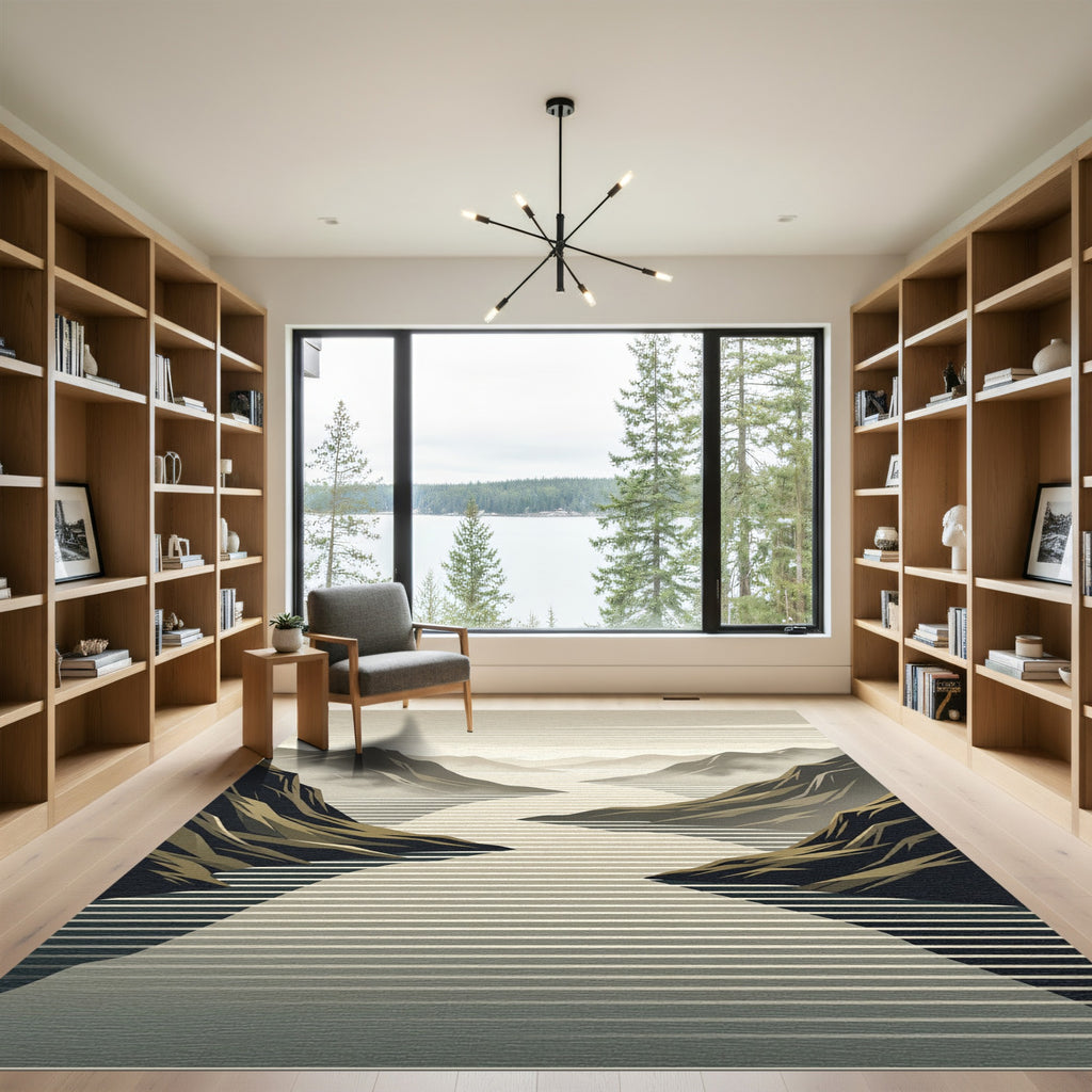 Abstract Mountain River Landscape Rug