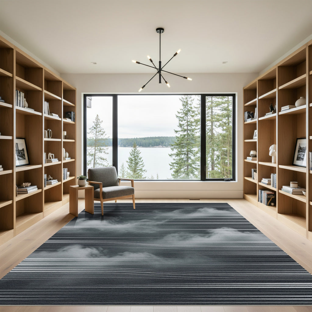 Monochrome Abstract Cloud Line Art Rug