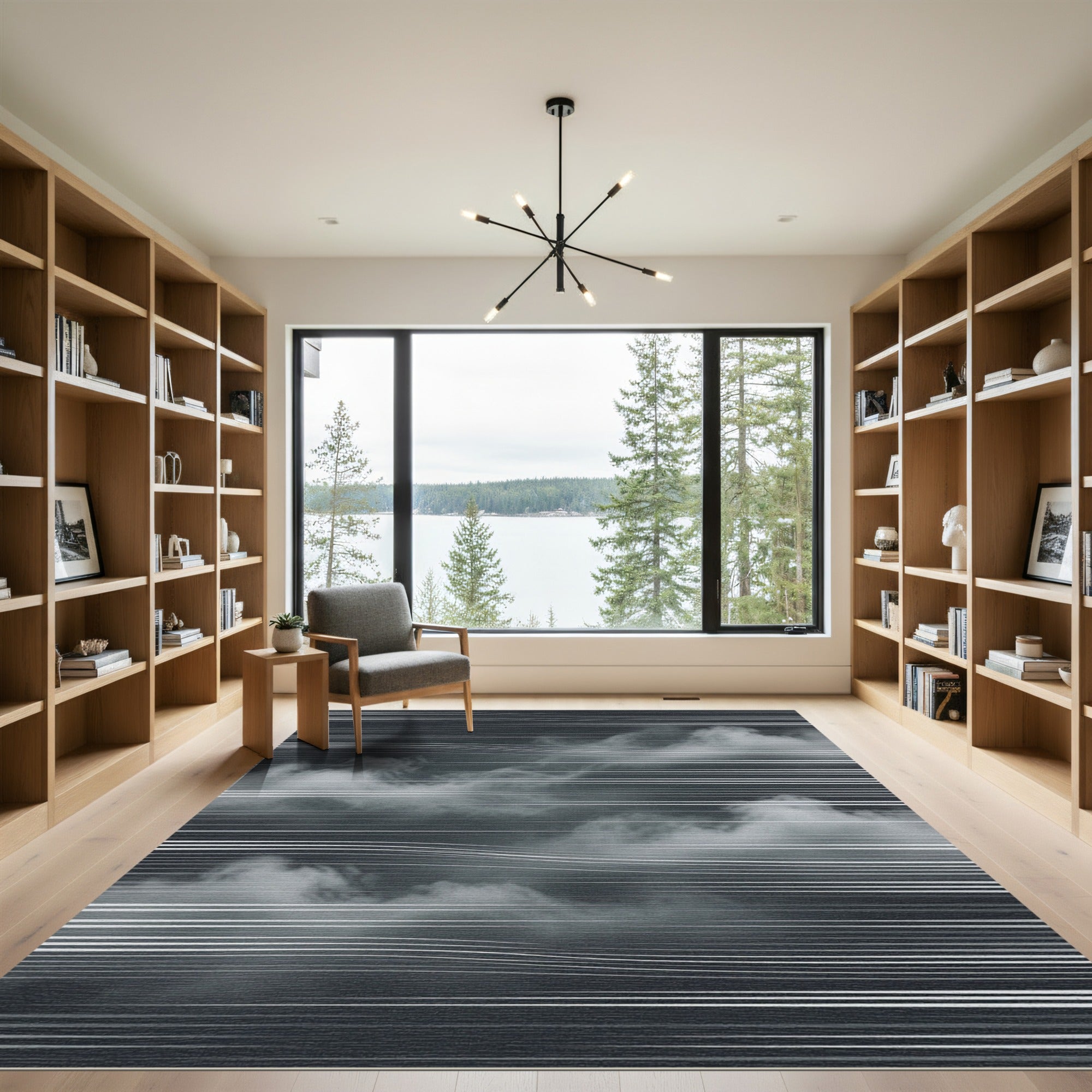 Monochrome Abstract Cloud Line Art Rug