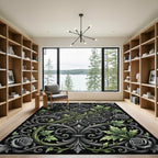 Ornate Silver Green Floral Scroll Rug