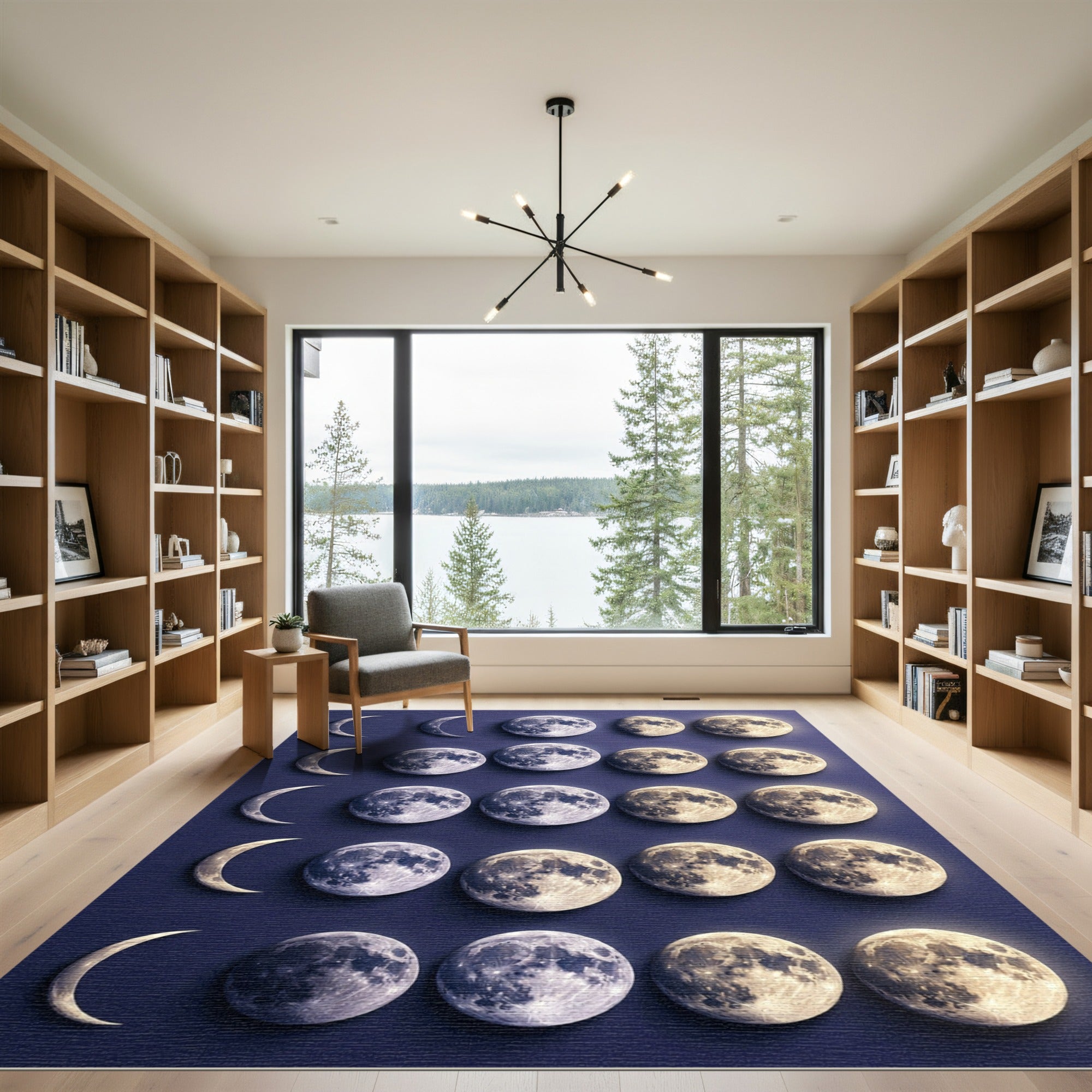 Celestial Lunar Phase Navy Area Rug