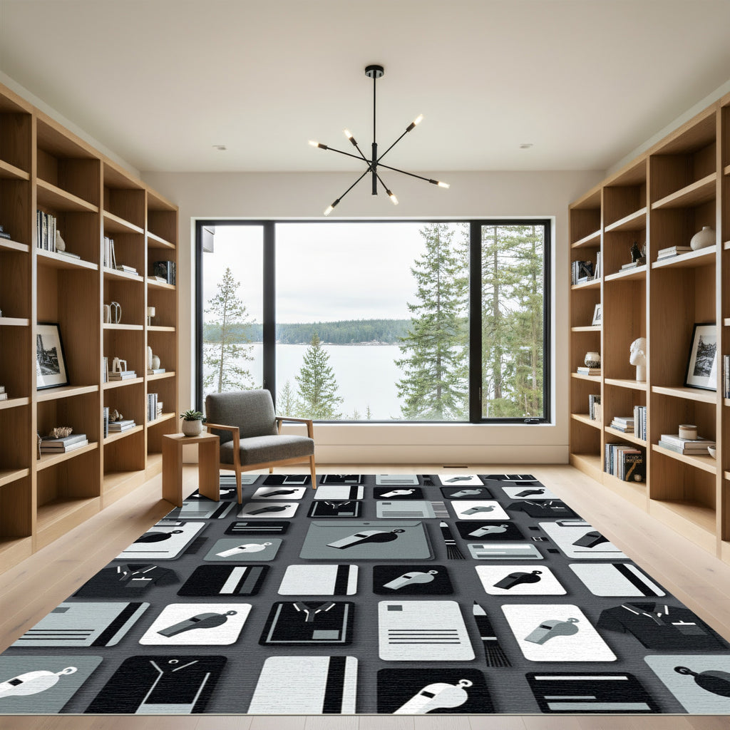 Modern Minimalist Monochrome Sports Whistle Grid Rug