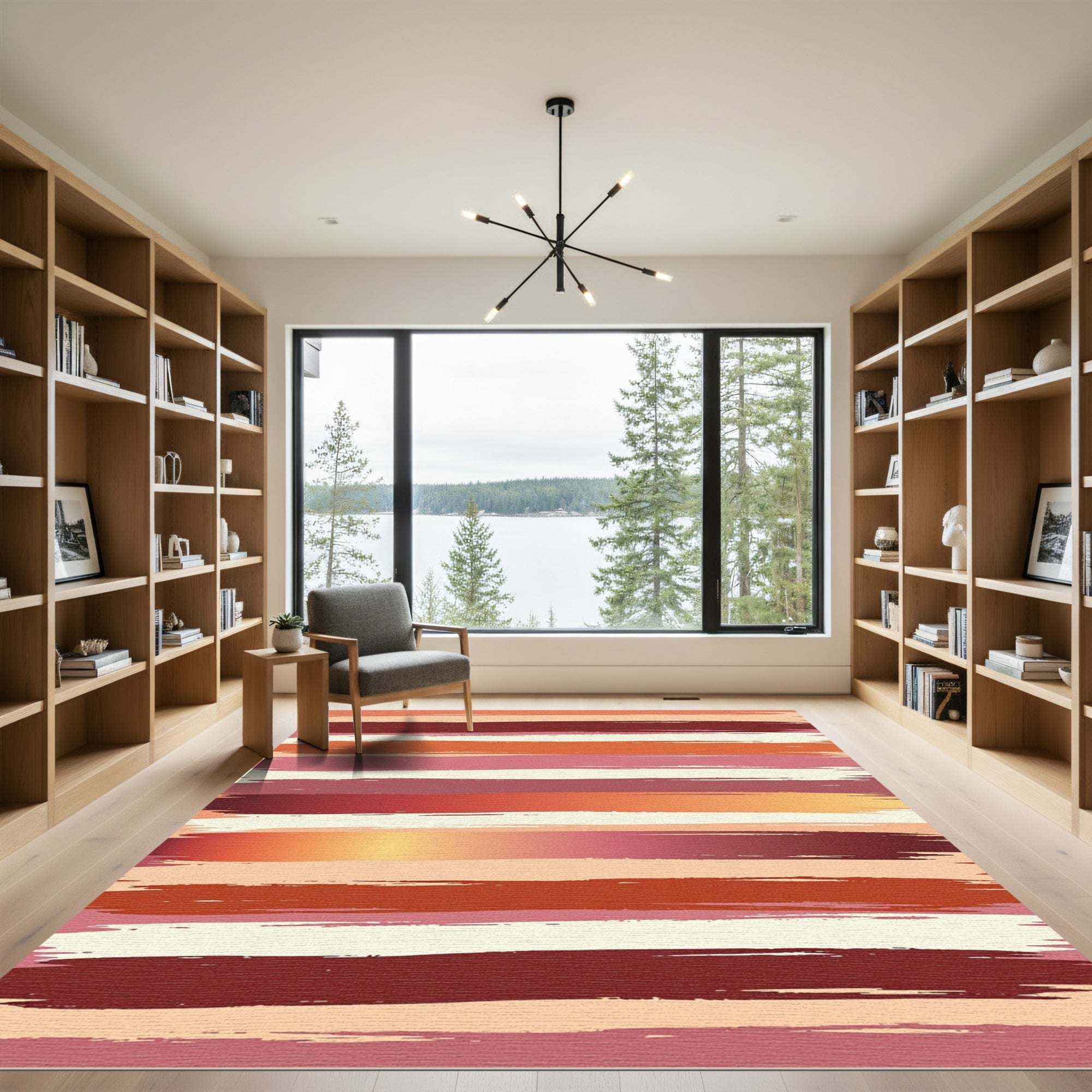 Warm Terracotta Brush Stroke Stripes Rug