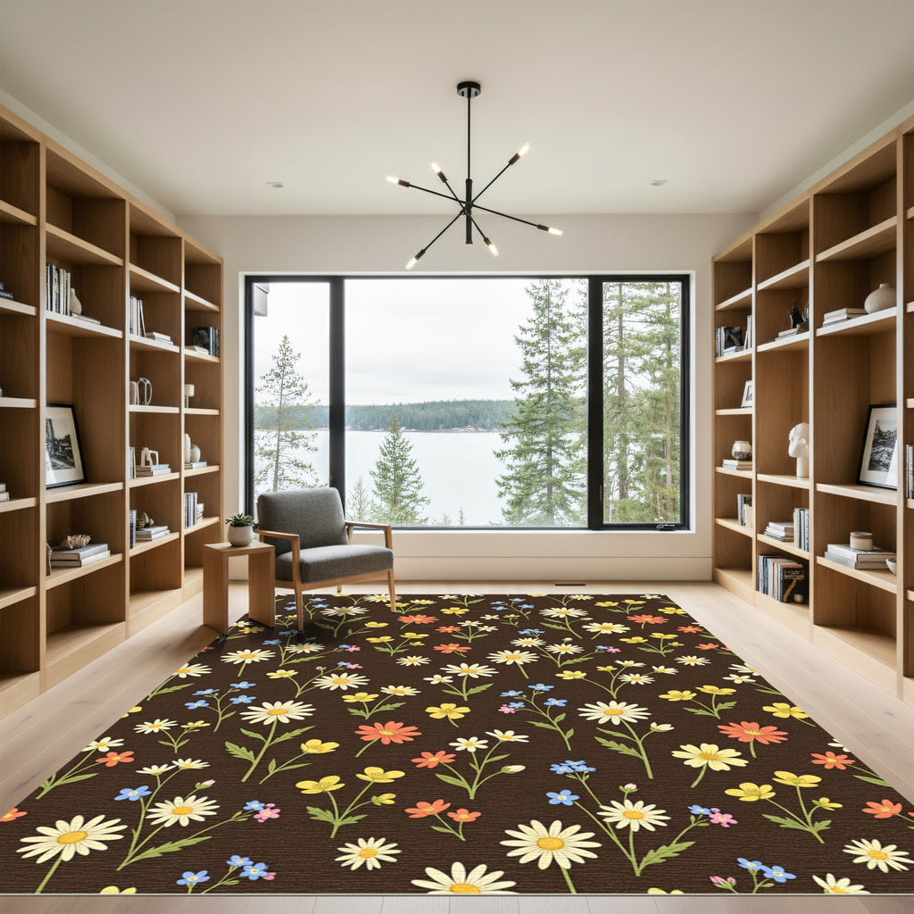 Brown Woodland Meadow Floral Bouquet Rug