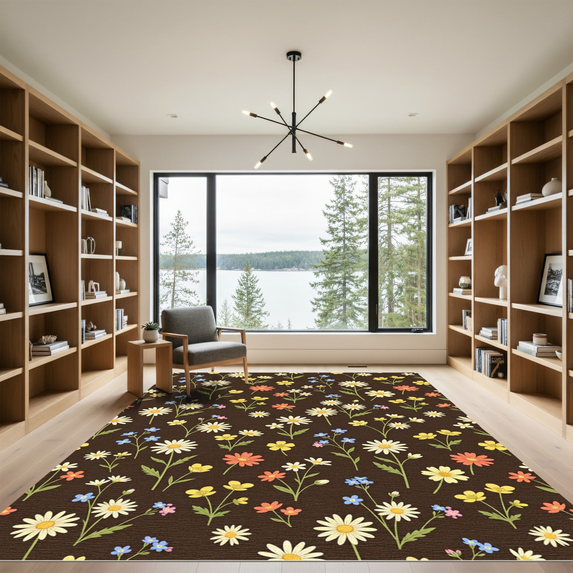 Brown Woodland Meadow Floral Bouquet Rug