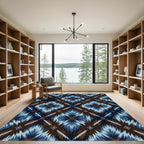 Indigo and Copper Ikat Diamond Grid Rug