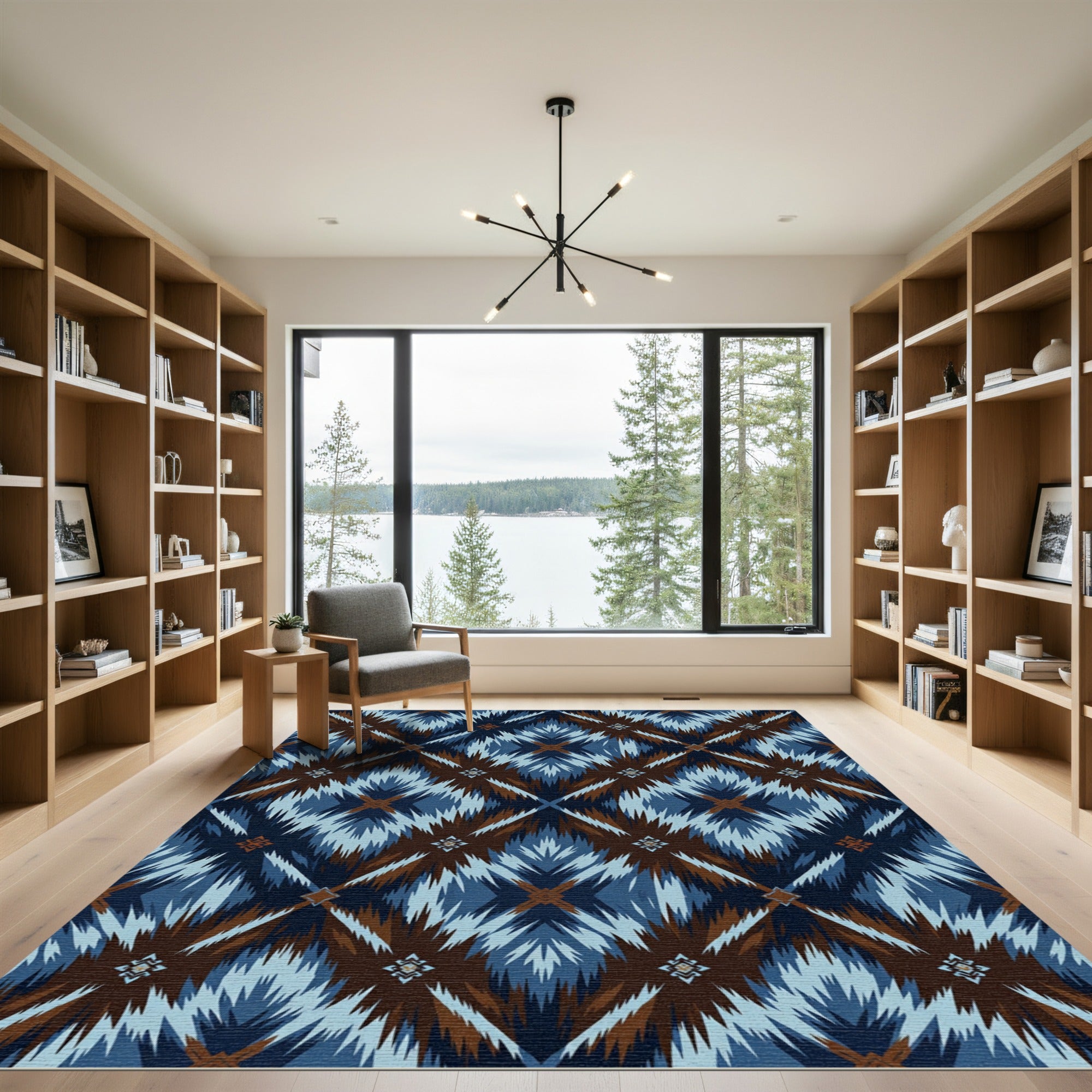 Indigo and Copper Ikat Diamond Grid Rug