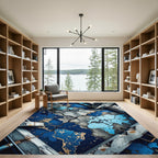 Distressed Blue World Map Cracked Texture Rug