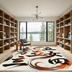 Black and Copper Abstract Ink Calligraphy Rug
