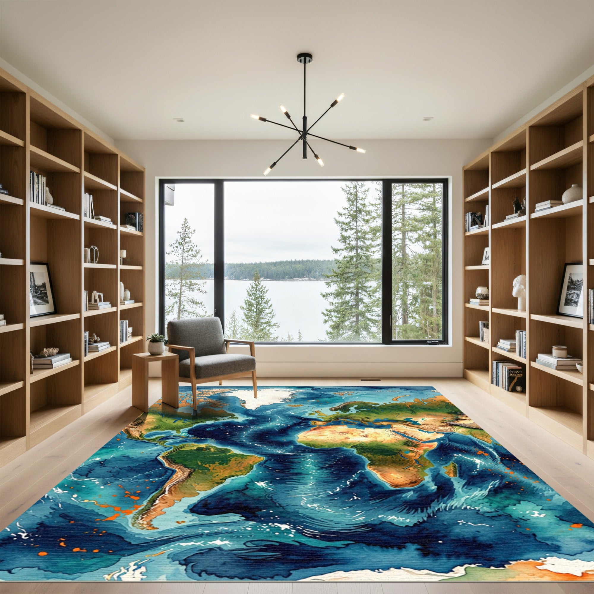 Abstract Watercolor World Map Earthy Tones Rug