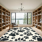 Black and Cream Wildlife Paw Track Rug