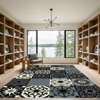 Monochromatic Geometric Starburst Tile Arrangement Rug
