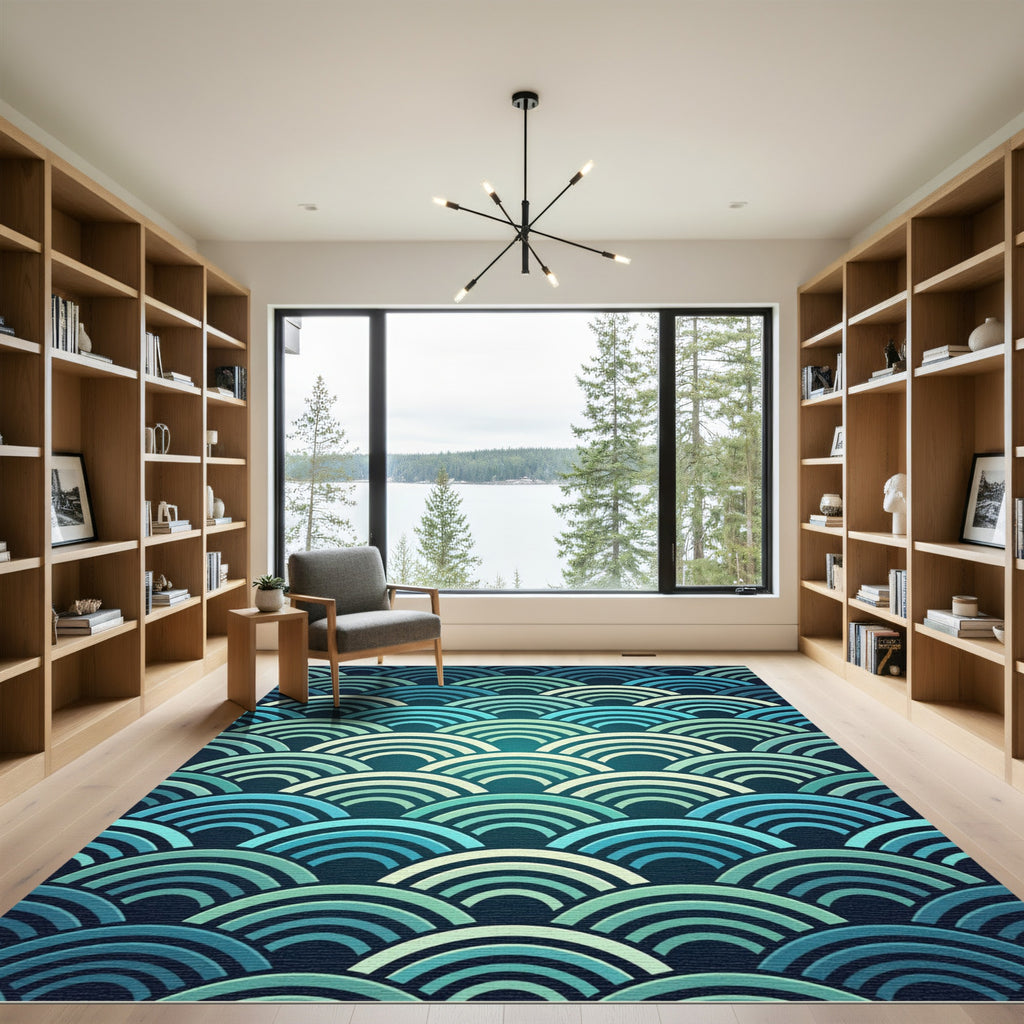 Ocean Wave Teal Arch Rug
