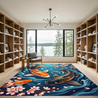 Koi Fish and Cherry Blossom Swirl Rug