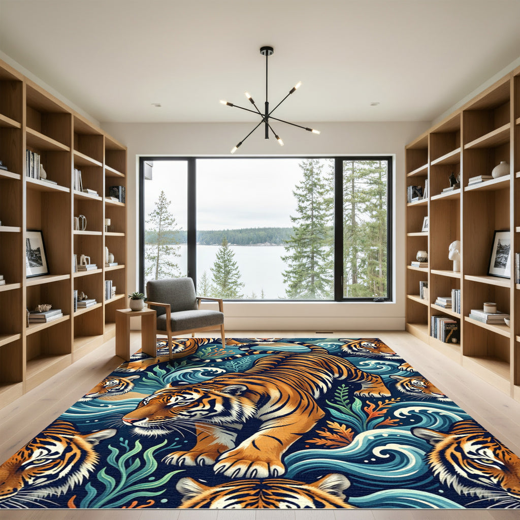 Bold Tiger Swirl Aquatic Scene Rug