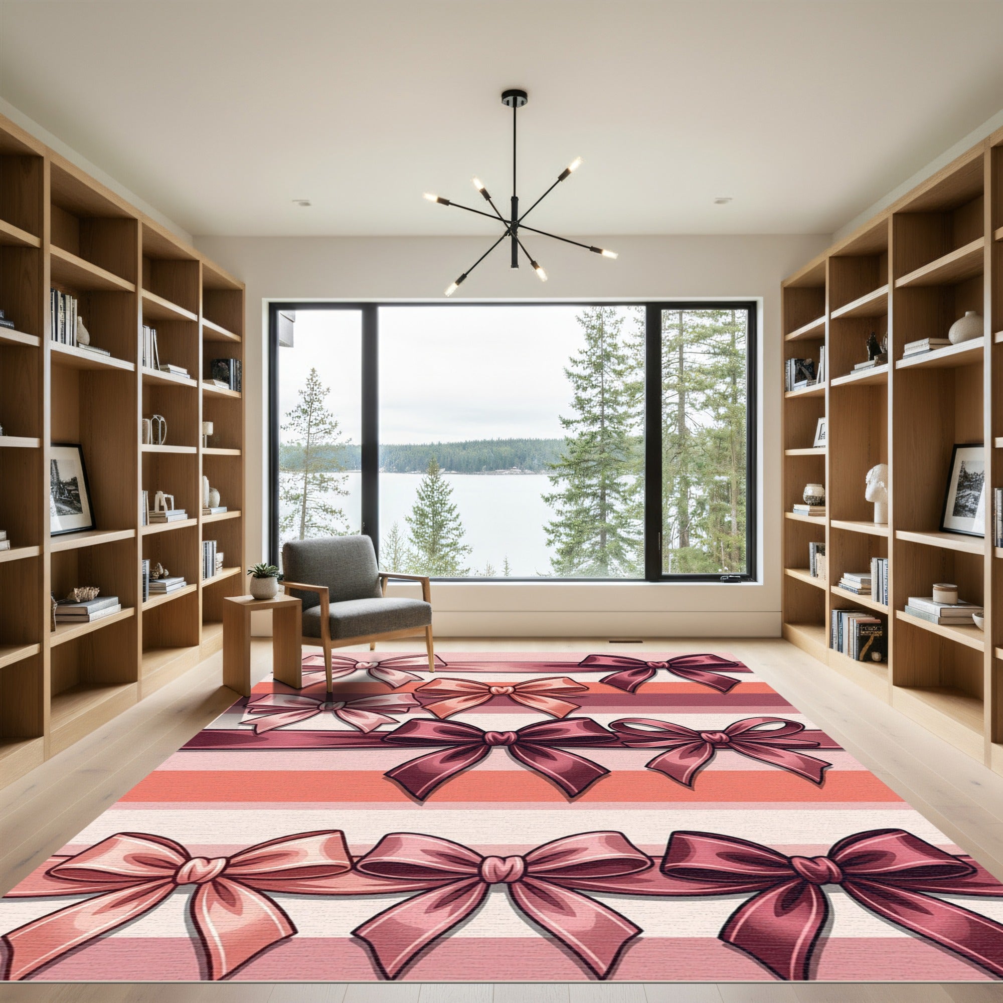 Elegant Blush Rose Ribbon Bows Rug