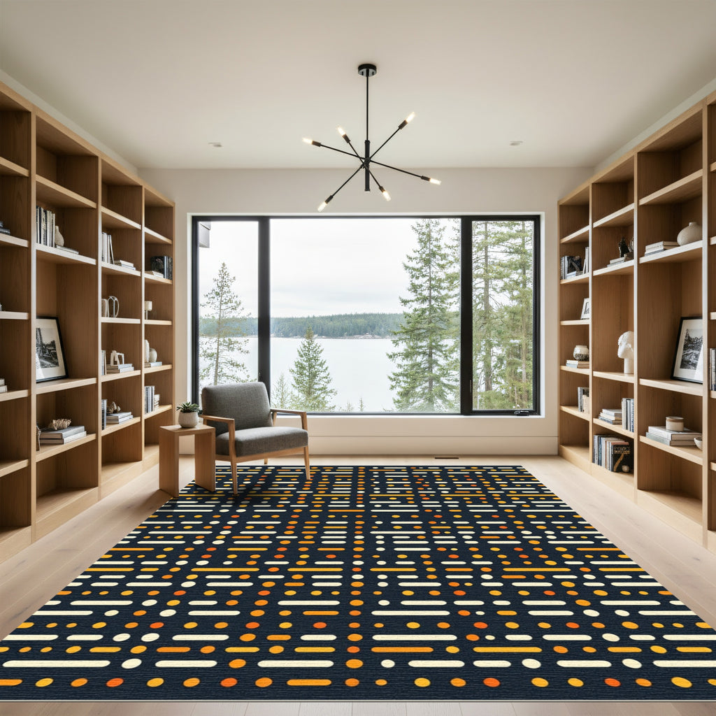 Orange White Dot Dash Array Rug