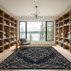 Ornate Silver Filigree Charcoal Iron Scroll Rug