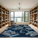 Isometric Heavy Machinery Construction Blue Rug
