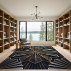 Art Deco Black Gold Geometric Fan Rug