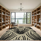 Black Grasslike Fern Foliage Beige Rug