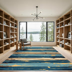 Rustic Weathered Blue and Gold Striped Wood Rug