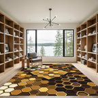 Golden Hexagonal Geometric Honeycomb Rug
