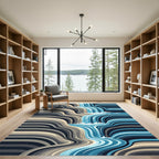 Abstract Blue Waterfall Layered Landscape Rug