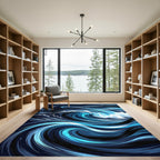 Dynamic Deep Blue Swirling Ocean Wave Rug
